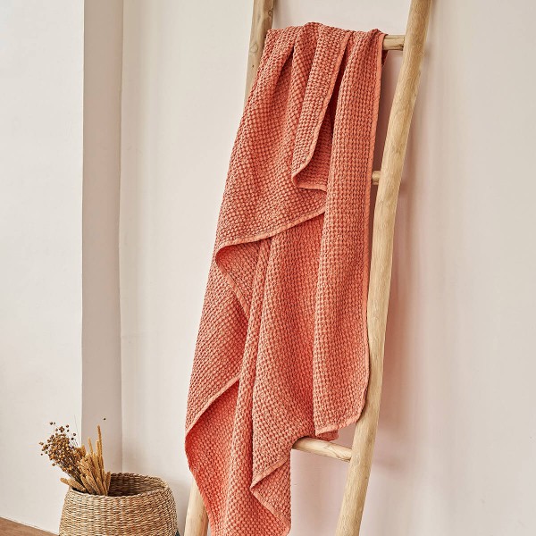 Peach pie linen waffle towel 1