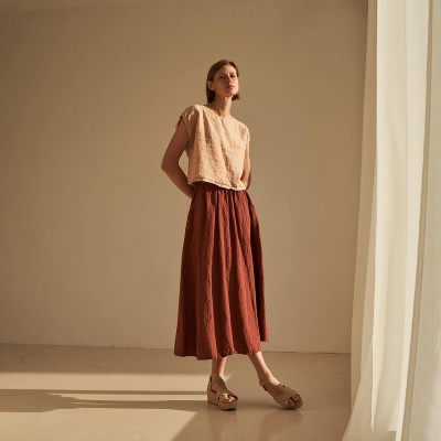 Linen elastic waist maxi skirt SINEAD