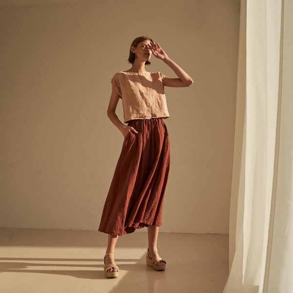 Linen elastic waist maxi skirt SINEAD 1