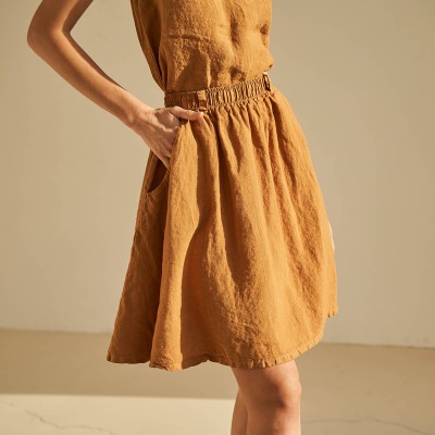 Linen midi skirt with elastic waist SAHARA