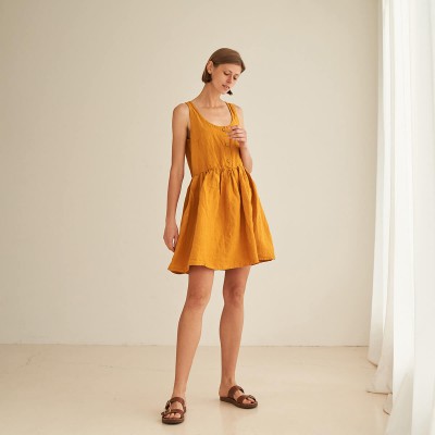 Linen mini dress with button closure CELIA