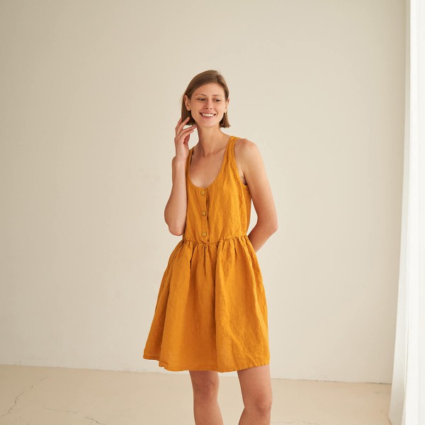 Linen mini dress with button closure CELIA 1