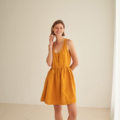 Linen mini dress with button closure CELIA