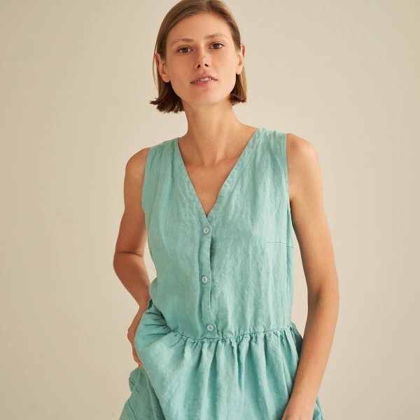 Linen V neck midi dress ONYI 1