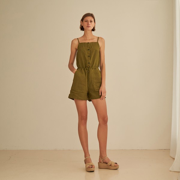 Linen romper in moss LUCA 2