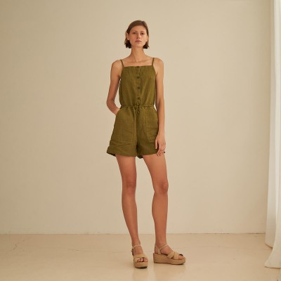 Linen romper in moss LUCA