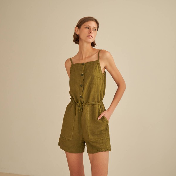 Linen romper in moss LUCA 1