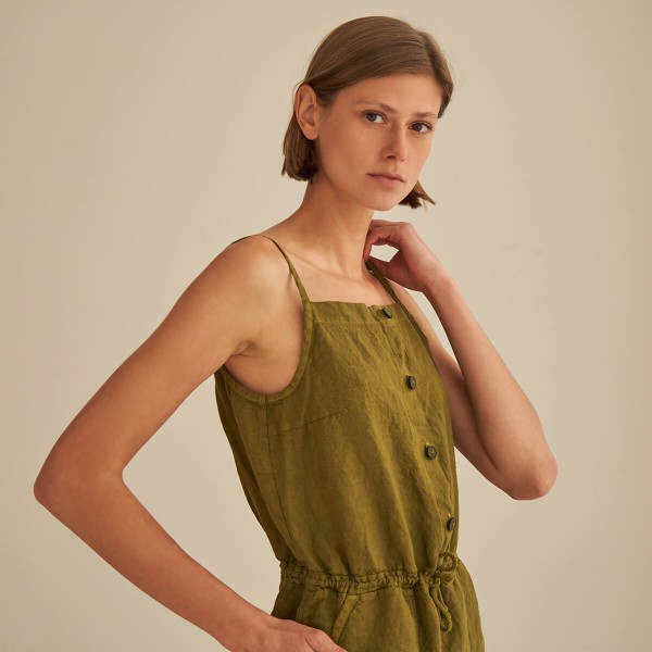 Linen romper in moss LUCA 3