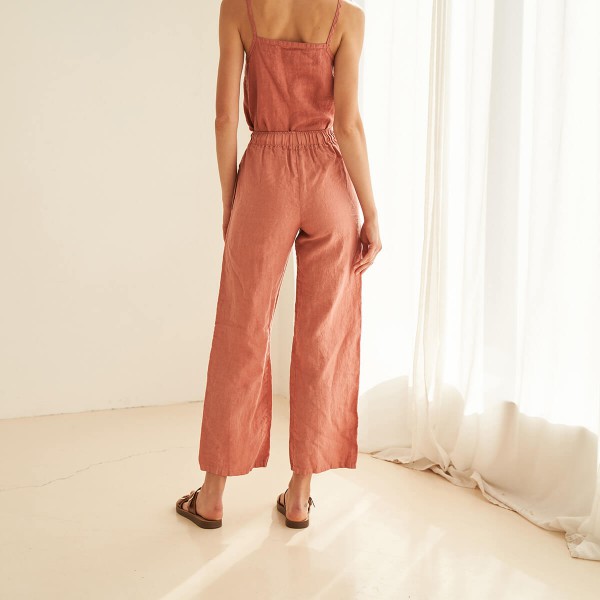 Linen pants with elastic waist in canyon clay HARLOW 3