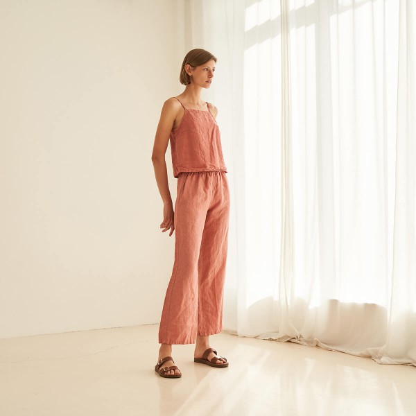 Linen pants with elastic waist in canyon clay HARLOW 1