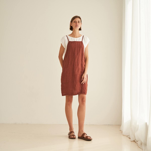 Linen pinafore dress with pockets HAVAN 1