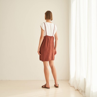 Linen pinafore dress with pockets HAVAN