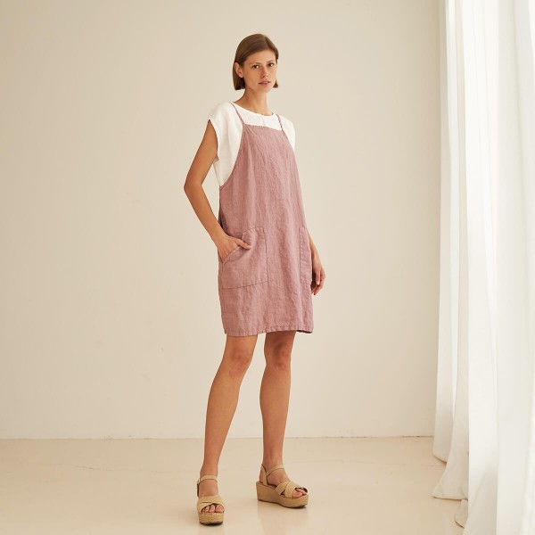 Linen pinafore mini dress HAVAN 1