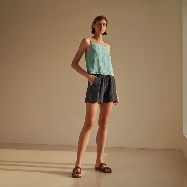 Linen shorts with elastic waist in charcoal NEBRASKA 2