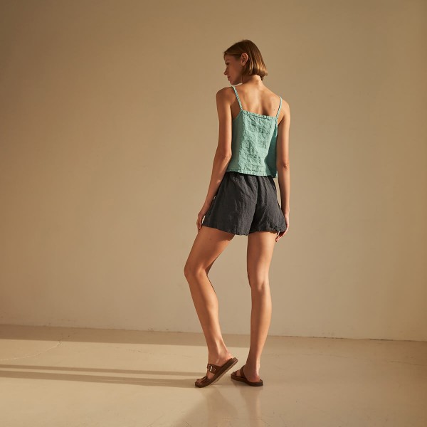 Linen shorts with elastic waist in charcoal NEBRASKA 3