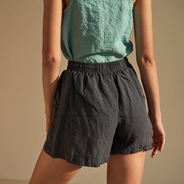 Linen shorts with elastic waist in charcoal NEBRASKA 6