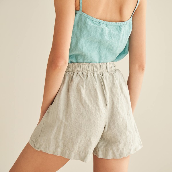 Linen shorts with elastic waist in light gray NEBRASKA 3