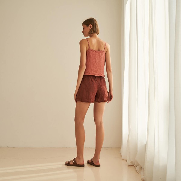 Linen shorts with elastic waist in red brick NEBRASKA 3