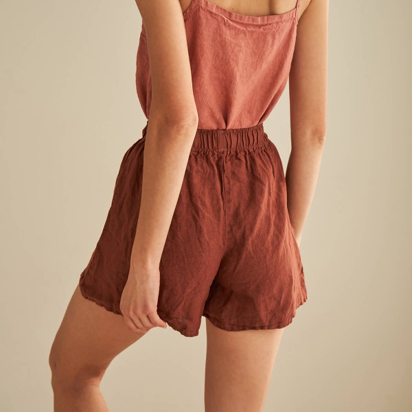 Linen shorts with elastic waist in red brick NEBRASKA 4