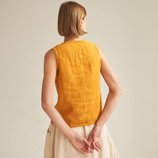 Linen sleeveless top with a V neck NOVA 2