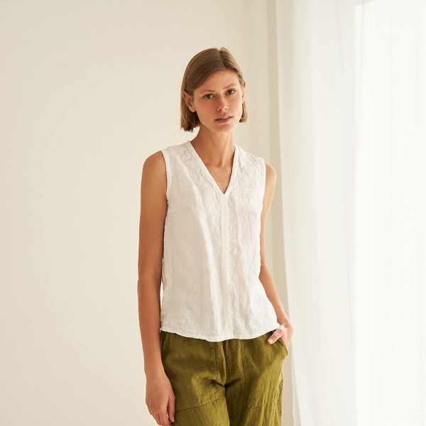 Linen sleeveless V neck top NOVA 1