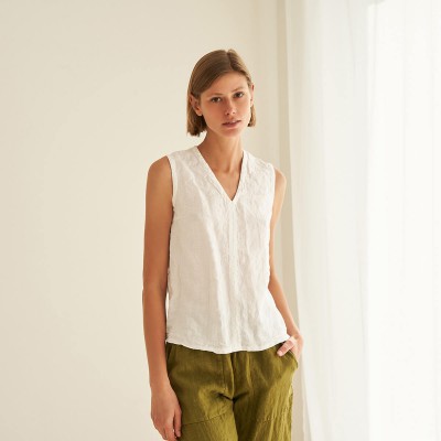 Linen sleeveless V neck top NOVA