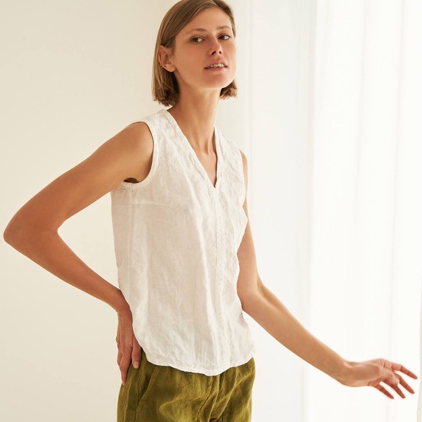 Linen sleeveless V neck top NOVA 2