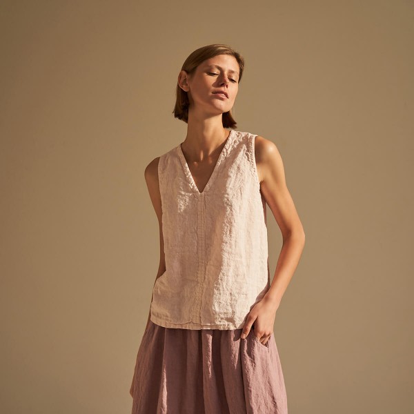 Linen V neck sleeveless top NOVA 3