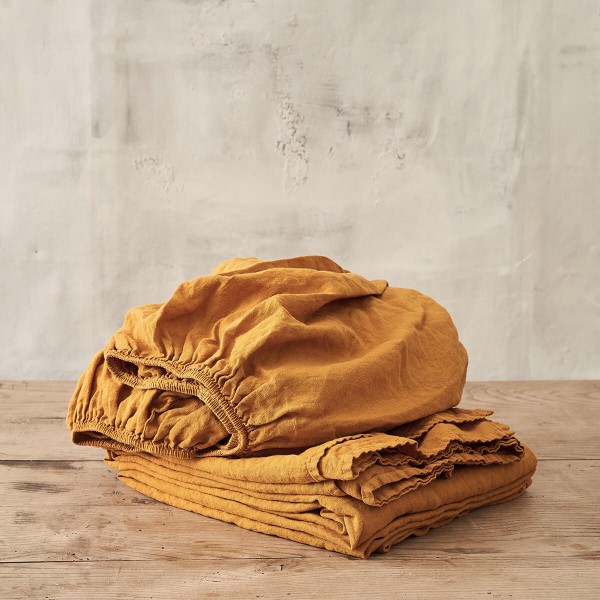 2 piece linen sheet set in saffron 1