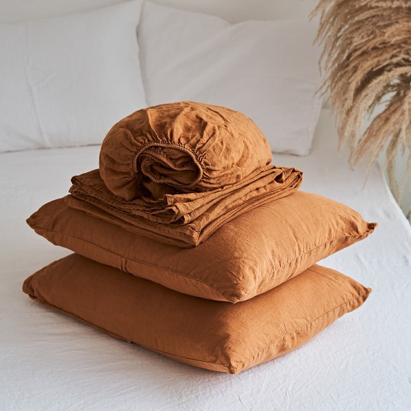 4 piece linen bedding set in Tobacco 1