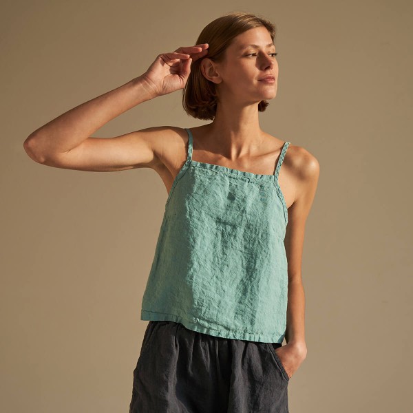 Linen crop top with spaghetti straps KHAI 1