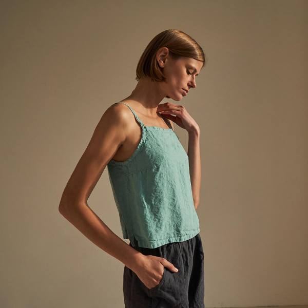 Linen crop top with spaghetti straps KHAI 3