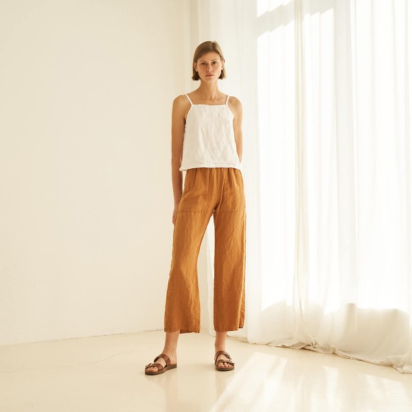 Linen spaghetti strap crop top KHAI 3