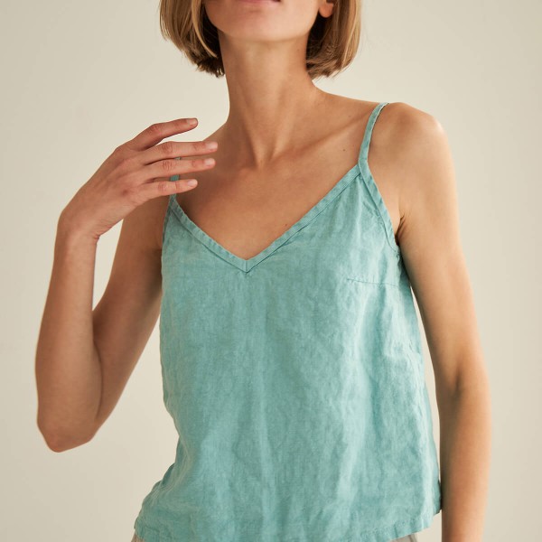 Linen V neck spaghetti strap top CELESTE 2