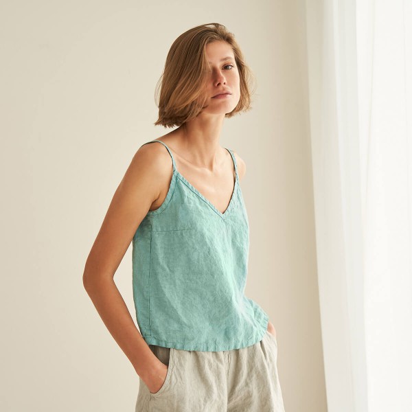 Linen V neck spaghetti strap top CELESTE 1