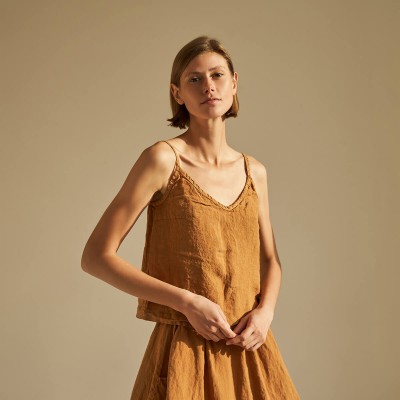 Linen spaghetti strap top CELESTE