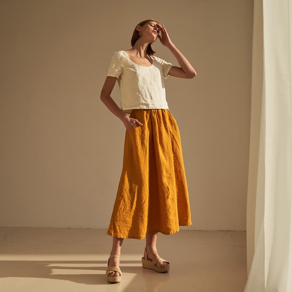 Linen elastic waist maxi skirt SINEAD in Saffron 1