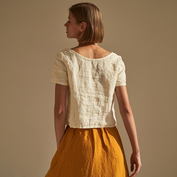 Linen elastic waist maxi skirt SINEAD in Saffron 5