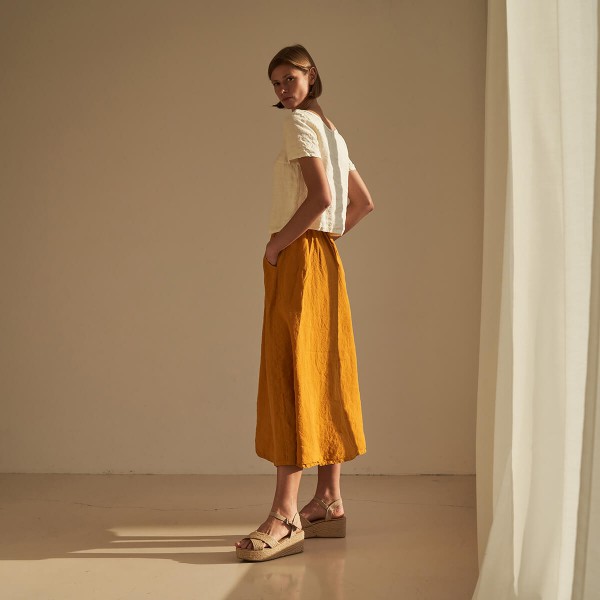 Linen elastic waist maxi skirt SINEAD in Saffron 2