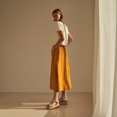 Linen elastic waist maxi skirt SINEAD in Saffron