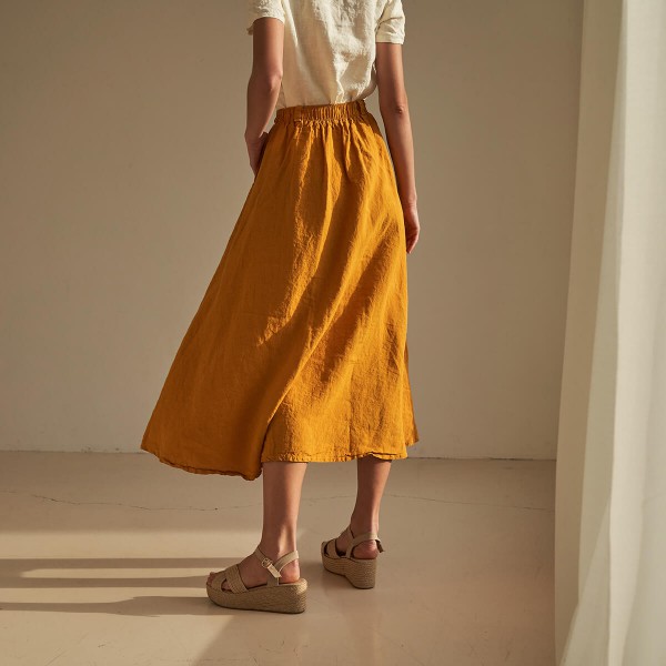 Linen elastic waist maxi skirt SINEAD in Saffron 4