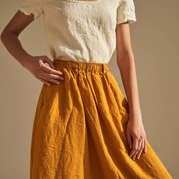 Linen elastic waist maxi skirt SINEAD in Saffron 3