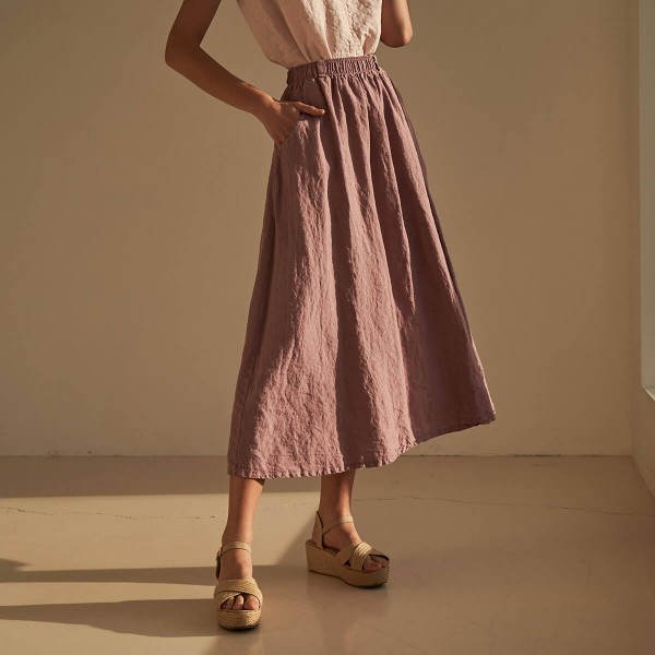 Linen maxi skirt with elastic waist SINEAD in Mauve 3