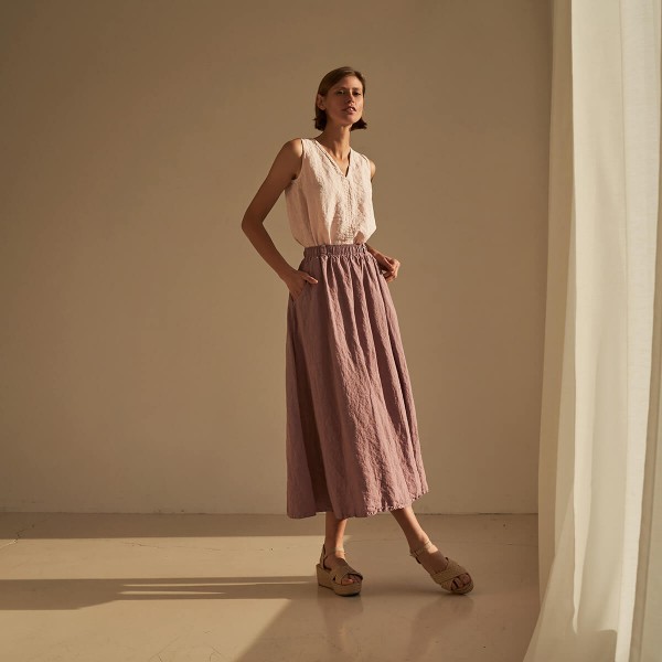 Linen maxi skirt with elastic waist SINEAD in Mauve 1