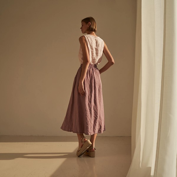 Linen maxi skirt with elastic waist SINEAD in Mauve 2