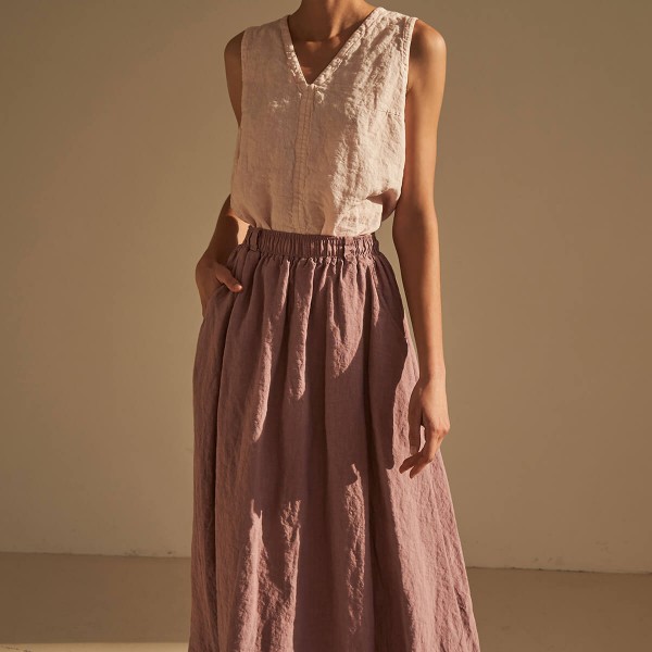 Linen maxi skirt with elastic waist SINEAD in Mauve 4