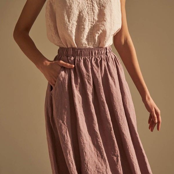 Linen maxi skirt with elastic waist SINEAD in Mauve 5