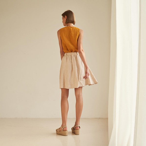 Linen midi skirt with elastic waist SAHARA in cream 3