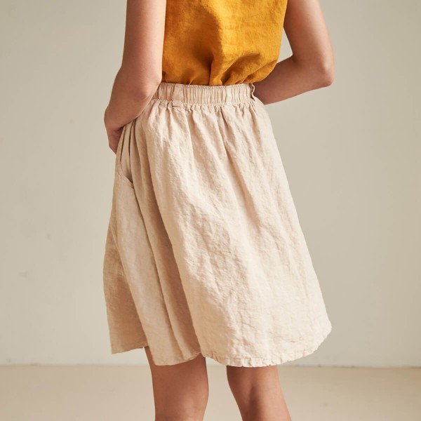 Linen midi skirt with elastic waist SAHARA in cream 4