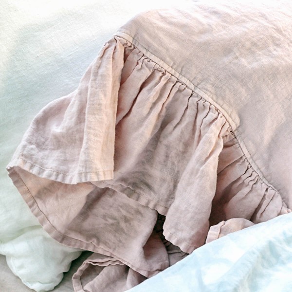 Blush linen pillow covers set with ruffles 2